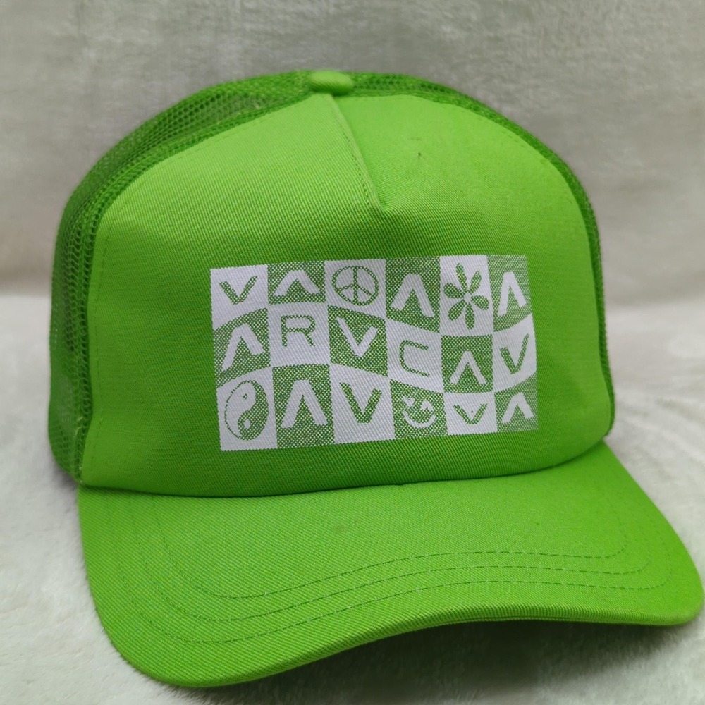 RVCA Hat Cap Snap Back Green Mens Skateboard Surf Trucker Foam Front